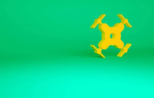 Orange Drone Flying Icon Isolated Green Background Quadrocopter Video Photo — Stock Photo, Image