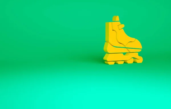 緑の背景に隔離されたオレンジローラースケートアイコン 最小限の概念 3Dイラスト3Dレンダリング — ストック写真