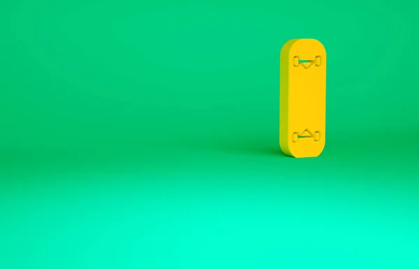 橙色滑板魔术图标孤立在绿色背景 极限运动 运动器材 最低纲领的概念 3D渲染3D插图 — 图库照片
