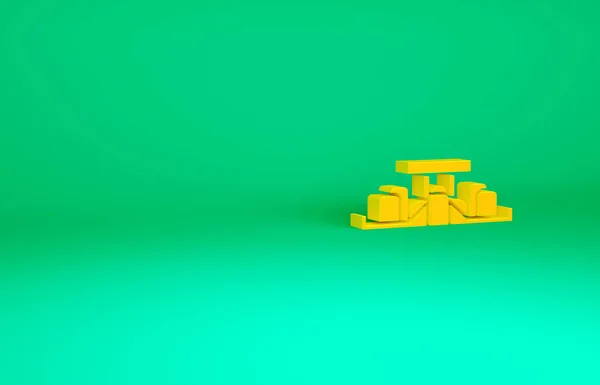 オレンジフォーミュラ1レーシングカーのアイコンが緑の背景に隔離されています 最小限の概念 3Dイラスト3Dレンダリング — ストック写真