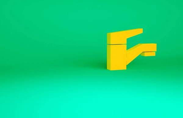 緑の背景に隔離されたオレンジウォータータップアイコン 最小限の概念 3Dイラスト3Dレンダリング — ストック写真