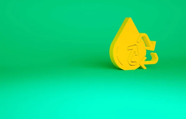 Orange Recykling Czystej Ikony Wodnej Izolowane Zielonym Tle Kropla Wody — Zdjęcie stockowe