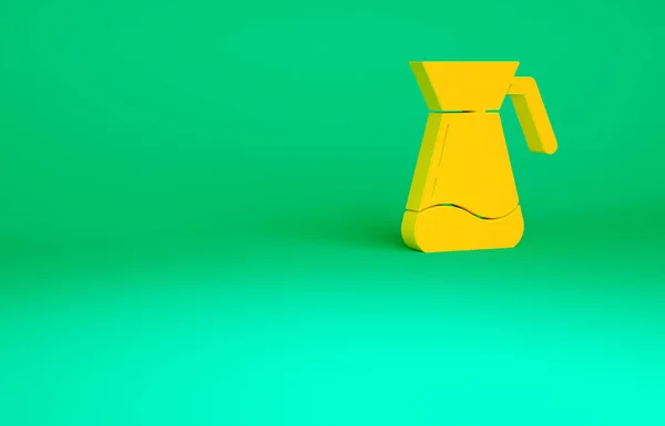 Orangefarbenes Glas Mit Wassersymbol Auf Grünem Hintergrund Wasserkocher Für Wasser — Stockfoto