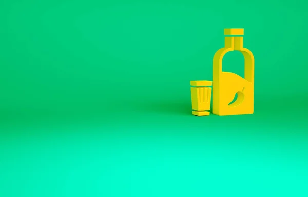 ピーマンとガラスのアイコンが緑の背景に隔離されたオレンジウォッカ ウクライナの国民アルコール 最小限の概念 3Dイラスト3Dレンダリング — ストック写真