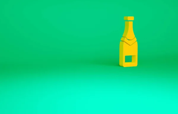 Icona Bottiglia Champagne Arancione Isolata Sfondo Verde Concetto Minimalista Illustrazione — Foto Stock