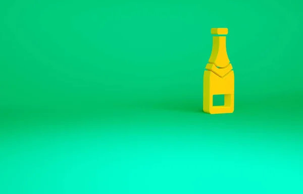 Ícone Garrafa Laranja Champagne Isolado Fundo Verde Conceito Minimalismo Ilustração — Fotografia de Stock