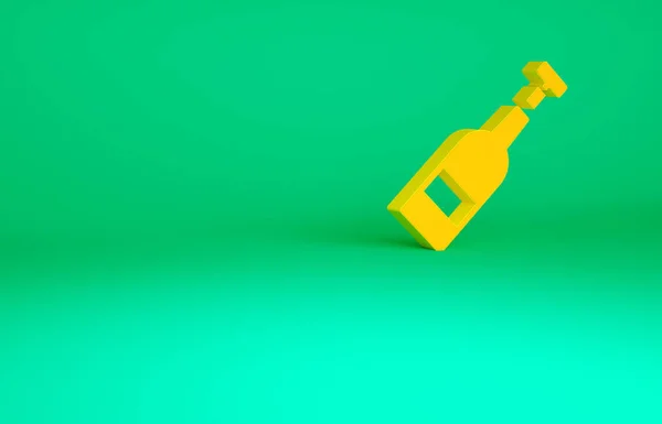 オレンジ緑色の背景に単離されたワインアイコンのボトルを開いた 最小限の概念 3Dイラスト3Dレンダリング — ストック写真