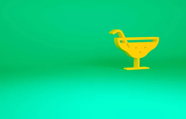 緑の背景に隔離されたオレンジカクテルアイコン 最小限の概念 3Dイラスト3Dレンダリング — ストック写真