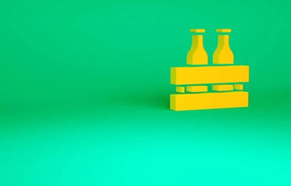 Pack Naranja Botellas Cerveza Icono Aislado Sobre Fondo Verde Caja —  Fotos de Stock