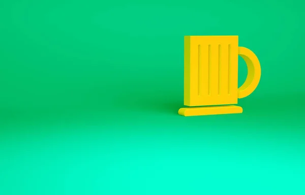 Orange Wooden Beer Mug Icon Isolated Green Background Minimalism Concept — Stock Photo, Image