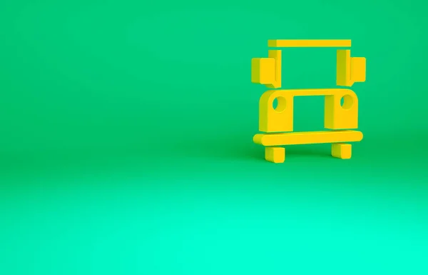 橙色校车图标孤立在绿色背景 公共交通标志 最低纲领的概念 3D渲染3D插图 — 图库照片