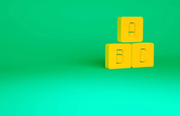Pomarańczowy Abc Blokuje Ikonę Izolowaną Zielonym Tle Kostki Alfabetu Literami — Zdjęcie stockowe