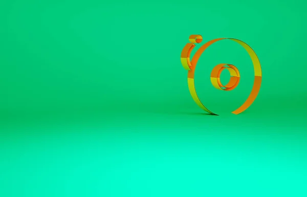 橙色响铃图标孤立在绿色背景 报警标志 服务铃 手铃标志 通知标志 最低纲领的概念 3D渲染3D插图 — 图库照片