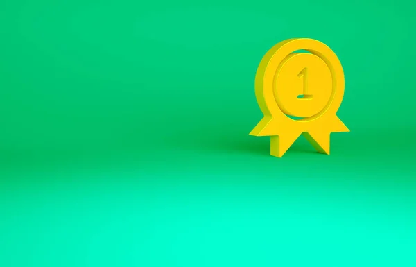 橙色奖章图标孤立在绿色背景 胜利的标志 最低纲领的概念 3D渲染3D插图 — 图库照片