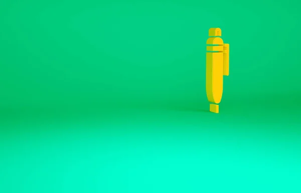 橙色钢笔图标孤立在绿色背景上 最低纲领的概念 3D渲染3D插图 — 图库照片