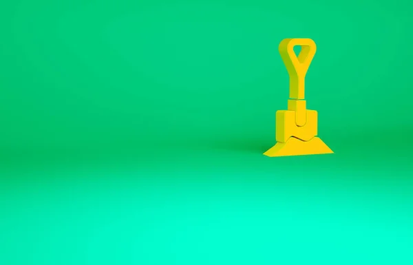 緑の背景に隔離されたグランドアイコン内のオレンジのシャベル 園芸用具 農業のためのツール 最小限の概念 3Dイラスト3Dレンダリング — ストック写真