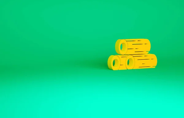 Orange Trä Stockikon Isolerad Grön Bakgrund Stack Med Ved Minimalistiskt — Stockfoto