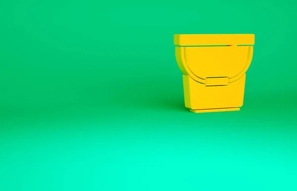 緑の背景に隔離されたオレンジバケツアイコン 最小限の概念 3Dイラスト3Dレンダリング — ストック写真