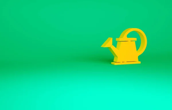 オレンジの散水は緑の背景に隔離されたアイコンができます 灌漑記号 最小限の概念 3Dイラスト3Dレンダリング — ストック写真