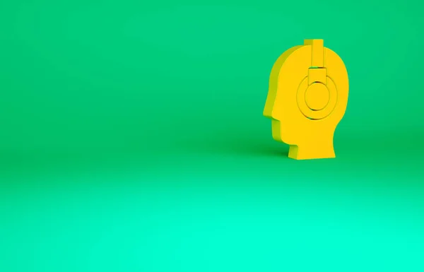 Narancs Férfi Egy Headset Ikon Elszigetelt Zöld Háttérrel Támogató Vonalban — Stock Fotó