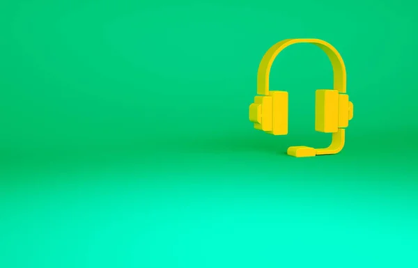 Orange Headphones Icon Isolated Green Background Support Customer Service Hotline — Stock Photo, Image
