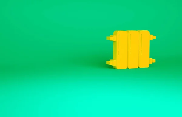緑の背景に隔離されたオレンジ加熱ラジエータアイコン 最小限の概念 3Dイラスト3Dレンダリング — ストック写真