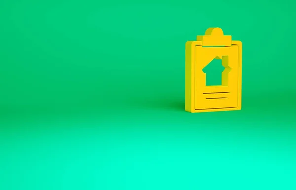 Orange House Contract Icon Isolated Green Background Contract Creation Service — Stock Photo, Image