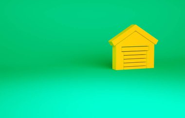 Turuncu Garaj simgesi yeşil arkaplanda izole edildi. Minimalizm kavramı. 3d illüstrasyon 3B canlandırma.
