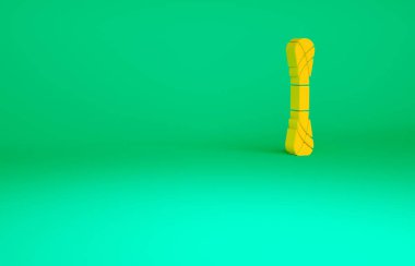 Yeşil arkaplanda turuncu iplik simgesi izole edildi. El yapımı, örgü ya da terzi için etiket. Minimalizm kavramı. 3d illüstrasyon 3B canlandırma.