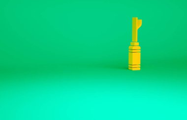 Yeşil arka planda ahşap saplı turuncu Awl aracı izole edildi. İş gereçleri terzi endüstrisi. Minimalizm kavramı. 3d illüstrasyon 3B canlandırma.