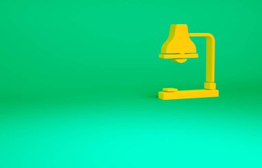 Yeşil arkaplanda turuncu masa lambası simgesi izole edildi. Ofis lambası. Minimalizm kavramı. 3d illüstrasyon 3B canlandırma.