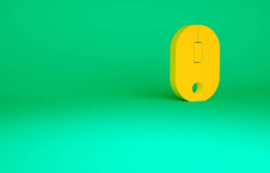 Turuncu Bilgisayar fare simgesi yeşil arkaplanda izole edildi. Tekerlek sembollü optik. Minimalizm kavramı. 3d illüstrasyon 3B canlandırma.