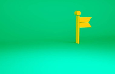 Turuncu Bayrak simgesi yeşil arkaplanda izole edildi. Yer belirleyici sembol. Minimalizm kavramı. 3d illüstrasyon 3B canlandırma.