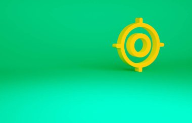 Turuncu Hedef spor ikonu yeşil arka planda izole edildi. Atış mesafesi ya da atış mesafesi için sayıları olan temiz bir hedef. Minimalizm kavramı. 3d illüstrasyon 3B canlandırma.