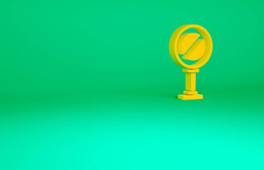 Yeşil arkaplanda turuncu dur işareti simgesi izole edildi. Trafik yönetmeliklerine göre dur işareti. Minimalizm kavramı. 3d illüstrasyon 3B canlandırma.