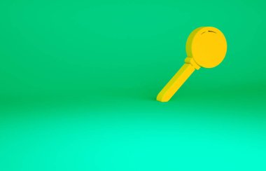 Yeşil arkaplanda turuncu itme pin simgesi izole edildi. Raptiye işareti. Minimalizm kavramı. 3d illüstrasyon 3B canlandırma.