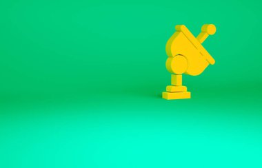 Turuncu Radar simgesi yeşil arkaplanda izole edildi. Arama sistemi. Uydu sinyali. Minimalizm kavramı. 3d illüstrasyon 3B canlandırma.