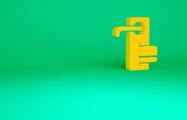 Yeşil arka planda izole edilmiş ikonu açmak için kablosuz teknolojiye sahip turuncu dijital kapı kilidi. Kapı kolu tabelası. Güvenlik akıllı ev. Minimalizm kavramı. 3d illüstrasyon 3B canlandırma.