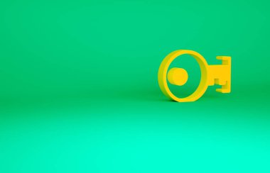 Turuncu Anahtar simgesi yeşil arkaplanda izole edildi. Minimalizm kavramı. 3d illüstrasyon 3B canlandırma.