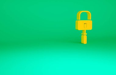 Turuncu maymuncuklar ya da maymuncuklar yeşil arkaplanda izole edilmiş kilit açma simgesi. Minimalizm kavramı. 3d illüstrasyon 3B canlandırma.