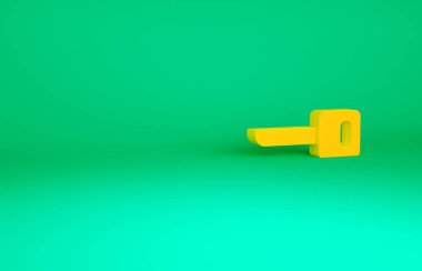 Turuncu Anahtar simgesi yeşil arkaplanda izole edildi. Minimalizm kavramı. 3d illüstrasyon 3B canlandırma.