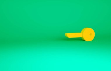 Turuncu Anahtar simgesi yeşil arkaplanda izole edildi. Minimalizm kavramı. 3d illüstrasyon 3B canlandırma.