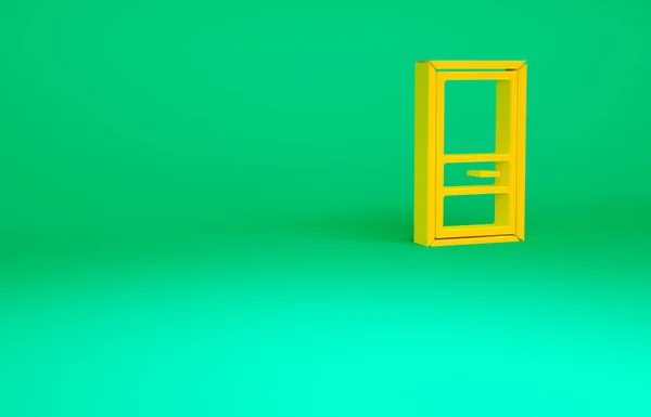 橙色关闭的门图标隔离在绿色背景 最低纲领的概念 3D渲染3D插图 — 图库照片