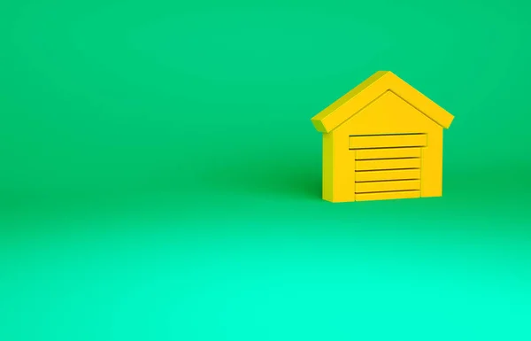 Icono Garaje Naranja Aislado Sobre Fondo Verde Concepto Minimalista Ilustración —  Fotos de Stock