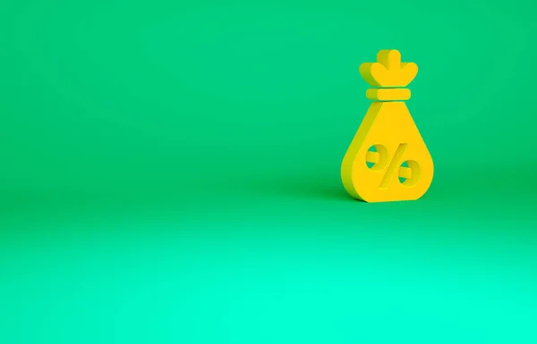 Orange Money Bag Percent Icon Isolated Green Background Cash Banking — Stock Photo, Image