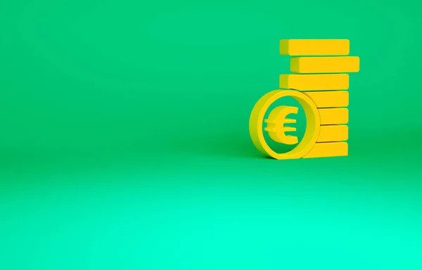 Помаранчеві Гроші Монеті Символом Євро Ізольовані Зеленому Тлі Банківський Валютний — стокове фото