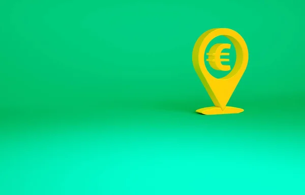 Orange Cash Locatie Pin Pictogram Geïsoleerd Groene Achtergrond Pointer Euro — Stockfoto