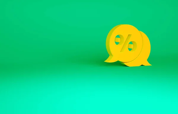 橙色折扣百分比标签图标孤立的绿色背景 购物标签的标志 特殊的报价标志 折扣优惠券的符号 最低纲领的概念 3D渲染3D插图 — 图库照片