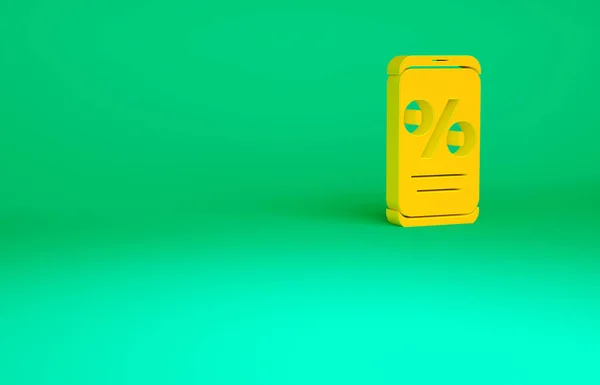 オレンジ緑の背景に隔離された割引と携帯電話のアイコン 販売率 価格ラベル 最小限の概念 3Dイラスト3Dレンダリング — ストック写真