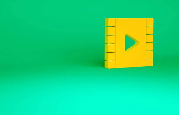 Иконка Orange Play Video Выделена Зеленом Фоне Лента Игровым Знаком — стоковое фото